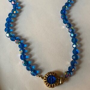 Imperial Blue Austrian Crystal Beaded Necklace with Ornate Gold Clasp